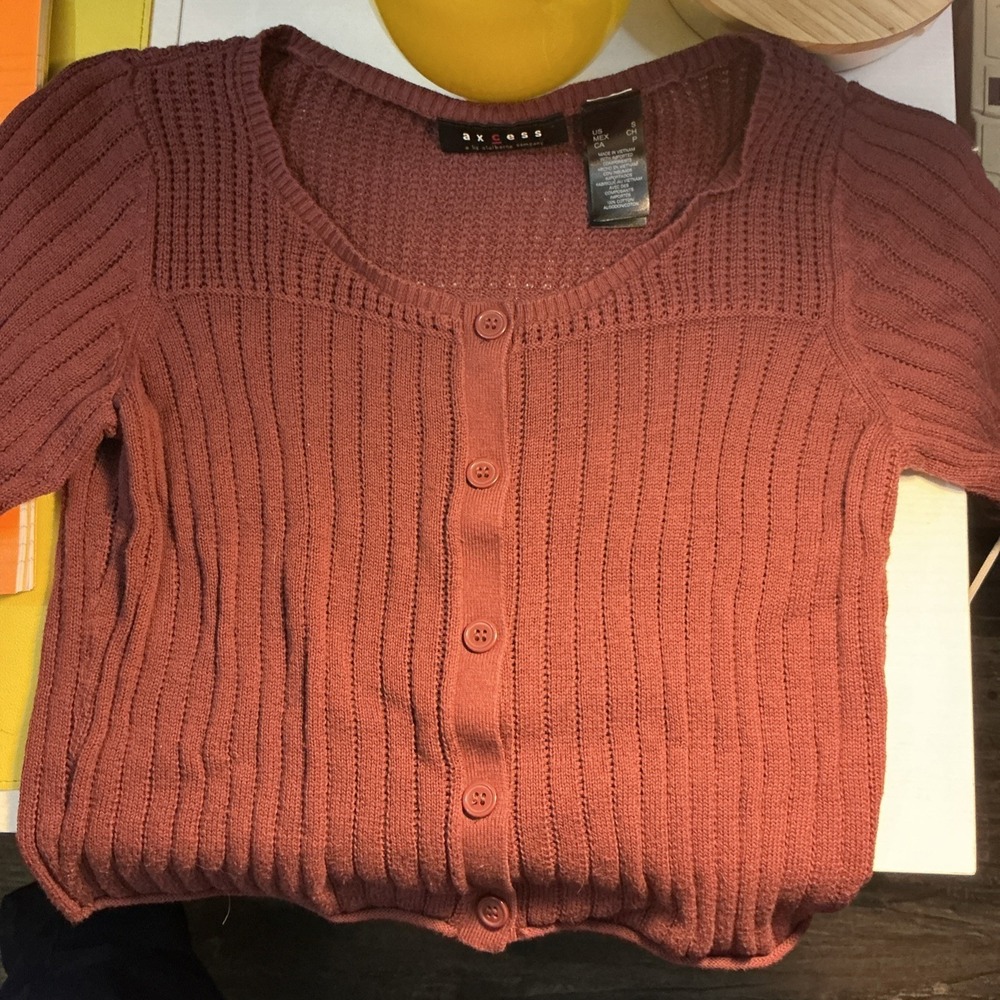 Axcess Liz Claiborne Sweater Womens S Ribbed Knit Short Sleeve Cropped Cardigan